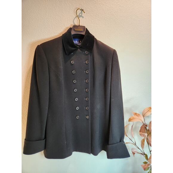 Ralph‎ Lauren Wool Double-Breasted Blazer 6 Black Velvet Collar Military Style - Picture 1 of 4